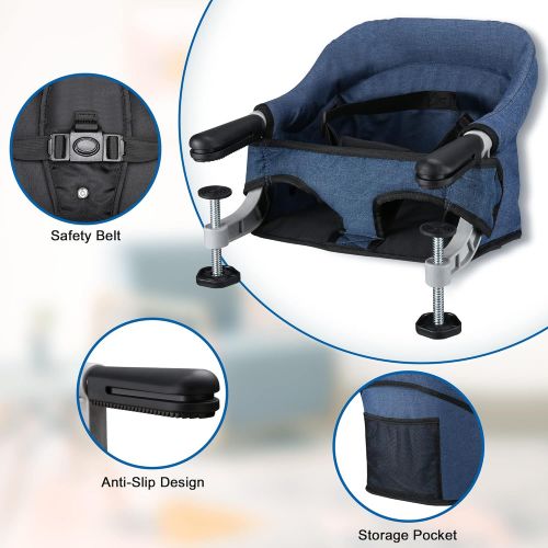  Toogel Hook On Chair, Clip On High Chair, Fold-Flat Storage Portable Baby Feeding Seat, High Load Design, Attach to Fast Table Chair Removable Seat for Home and Travel(Dark Blue)