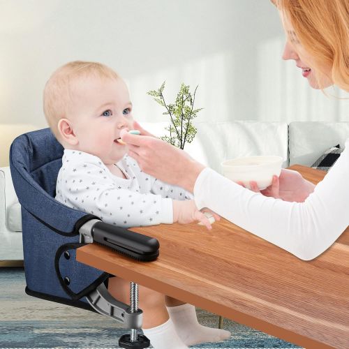  Toogel Hook On Chair, Clip On High Chair, Fold-Flat Storage Portable Baby Feeding Seat, High Load Design, Attach to Fast Table Chair Removable Seat for Home and Travel(Dark Blue)