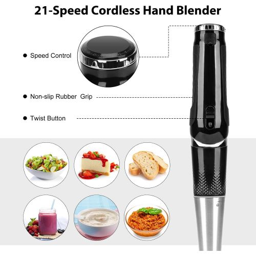  [아마존베스트]Toogel Cordless Hand Blender Rechargeable, Powerful Immersion Stick Blender , Portable Electric Hand Mixer Variable Speed Control with 21-Speed