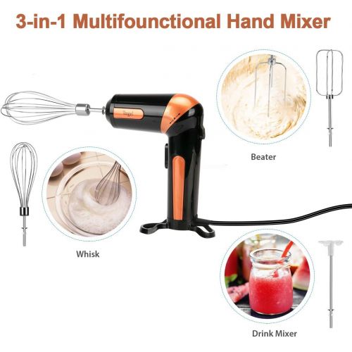  [아마존베스트]Toogel Electric Hand Mixer,Handheld Mixer Egg Beater Set w/AC, Stainless Steel Egg Whisk, BPA-Free Beater, Drink Mixer Attachment, 2 Speed Rotatable Angle Hand Blender Stick Mixer for Cof