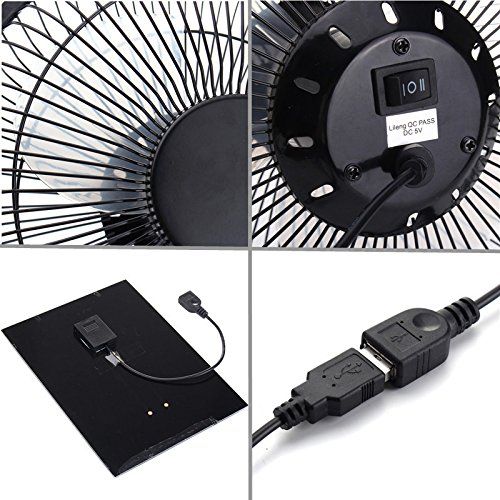  Toogoo TOOGOO USB 5.5W Iron Fan 8Inch Cooling Ventilation Car Cooling Fan+ Black Solar Panel Powered for Outdoor Traveling Fishing Home Office