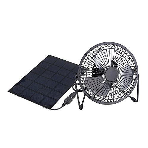  Toogoo TOOGOO USB 5.5W Iron Fan 8Inch Cooling Ventilation Car Cooling Fan+ Black Solar Panel Powered for Outdoor Traveling Fishing Home Office