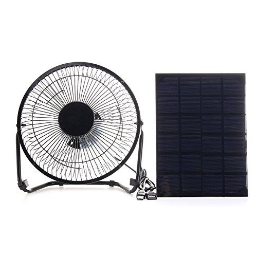  Toogoo TOOGOO USB 5.5W Iron Fan 8Inch Cooling Ventilation Car Cooling Fan+ Black Solar Panel Powered for Outdoor Traveling Fishing Home Office