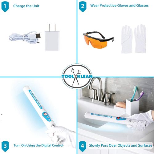  Tool Klean UV Light Sanitizer Wand - USA Professional Grade Portable UVC Sanitizer Lamp for Sanitizing Home, Office, Hotel, Salon, Car, School - Lab Certified and EPA Registered - Includes Sa