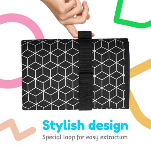  Toolik-Parenting Made Easy Toolik Baby Diaper Changing Pad, Extra Large (27.5 x 19.7 inch) Waterproof Mat for Stroller Walks or Diaper Bag, Fits Newborn and Toddler for Quick Change on The go, Black with 3D