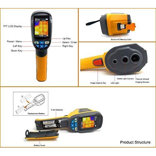  Tools for instrument Hti HT-02D Thermal Imaging Camera, Handheld Infrared (IR) Thermal Imager & Visible Light Camera with IR Resolution 1024Pixels & Temperature Range from -20~300°C,6Hz Refresh Rate