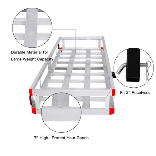  Tooluxe Goplus 60 x 22 Aluminum Hitch Mount Cargo Carrier Luggage Basket Rack for SUV, Truck, Car, 500LBS