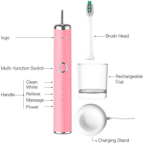  Sonic Electric Toothbrush Rechargeable IPX7 Waterproof Toothbrush 2 Minutes Smart Timer 5 Modes with...