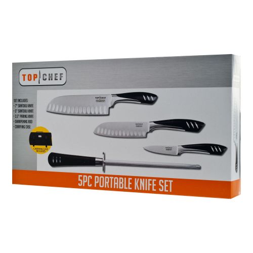  Top Chef 5 Piece Stainless Steel Knife Set - Portable