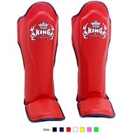KINGTOP Top King Muay Thai Shin Pads TKSGP GL - Shin Guards Pro Genuine Leather -Red wBlack Trim size: M L XL, Shin Protection for Muay Thai Kick Boxing MMA K1