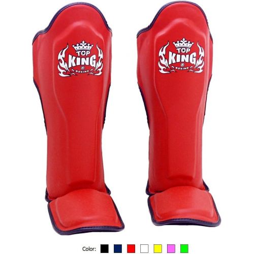  KINGTOP Top King Muay Thai Shin Pads TKSGP GL - Shin Guards Pro Genuine Leather -Red wBlack Trim size: M L XL, Shin Protection for Muay Thai Kick Boxing MMA K1