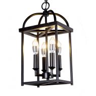 Top Lighting Antique Black Finish 4-Light Hanging Lantern Iron Frame Pedant Chandelier