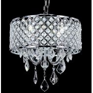 Top Lighting 4-Light Chrome Round Metal Shade Crystal Chandelier Pendant Hanging Ceiling Fixture