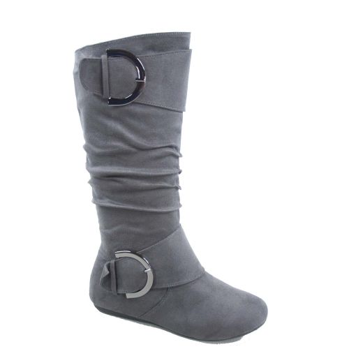  Top Moda Bank-81 Womens Fashion Zipper Big Buckle Slouch Casual Flat Heel Mid Calf Round Toe Boots