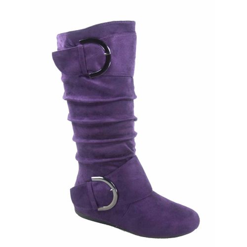  Top Moda Bank-81 Womens Fashion Zipper Big Buckle Slouch Casual Flat Heel Mid Calf Round Toe Boots