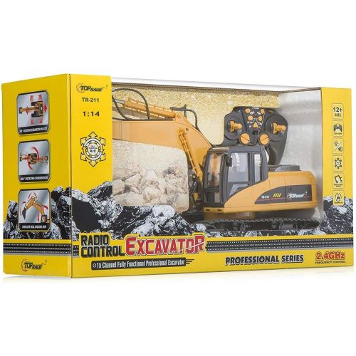  [아마존핫딜][아마존 핫딜] Top Race 15 Channel Full Functional Remote Control Excavator Construction Tractor, Excavator Toy with 2.4Ghz Transmitter and Metal Shovel  TR 211