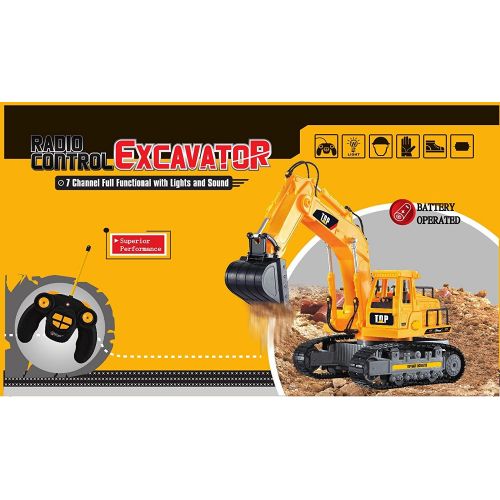  [아마존 핫딜]  [아마존핫딜]Top Race 7 Channel Full Functional RC Excavator, Battery Powered Electric RC Remote Control Construction Tractor With Lights & Sound (TR-111)