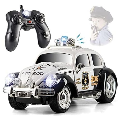  Top Race Remote Control Police Car, with Lights and Sirens RC Police Car for Kids Easy to Control, Rubber Tires, Heavy Duty Old Fashioned Style