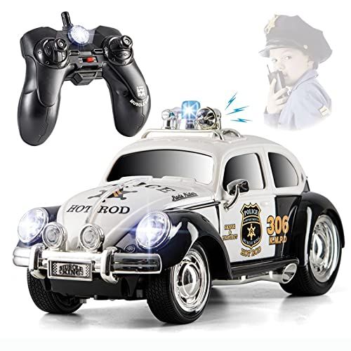  Top Race Remote Control Police Car, with Lights and Sirens RC Police Car for Kids Easy to Control, Rubber Tires, Heavy Duty Old Fashioned Style