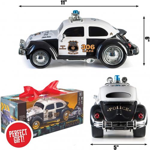  Top Race Remote Control Police Car, with Lights and Sirens RC Police Car for Kids Easy to Control, Rubber Tires, Heavy Duty Old Fashioned Style