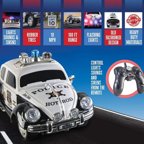  Top Race Remote Control Police Car, with Lights and Sirens RC Police Car for Kids Easy to Control, Rubber Tires, Heavy Duty Old Fashioned Style