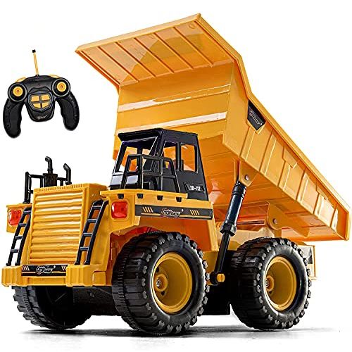  Top Race Remote Control Construction Dump Truck Toy, RC Dump Truck Toys, Construction Toys Vehicle, RC Truck Toys for 8,9,10,11,12 Year Old Boys and up, Toy Trucks 1:18 Scale, TR-1