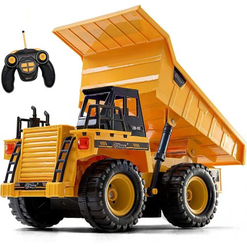  Top Race Remote Control Construction Dump Truck Toy, RC Dump Truck Toys, Construction Toys Vehicle, RC Truck Toys for 8,9,10,11,12 Year Old Boys and up, Toy Trucks 1:18 Scale, TR-1