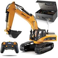 Top Race 23 Channel Full Functional Remote Control Excavator Construction Tractor, Full Metal Excavator Toy Can Carry up to 110 Lbs, Digging Power of 1.1 Lbs Per Cubic Inch, Real S