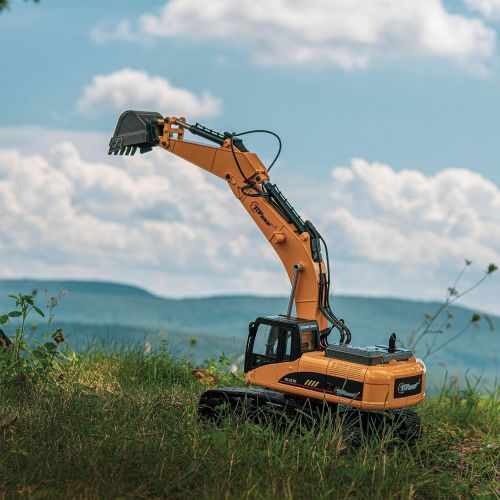  Top Race 23 Channel Full Functional Remote Control Excavator Construction Tractor, Full Metal Excavator Toy Can Carry up to 110 Lbs, Digging Power of 1.1 Lbs Per Cubic Inch, Real S