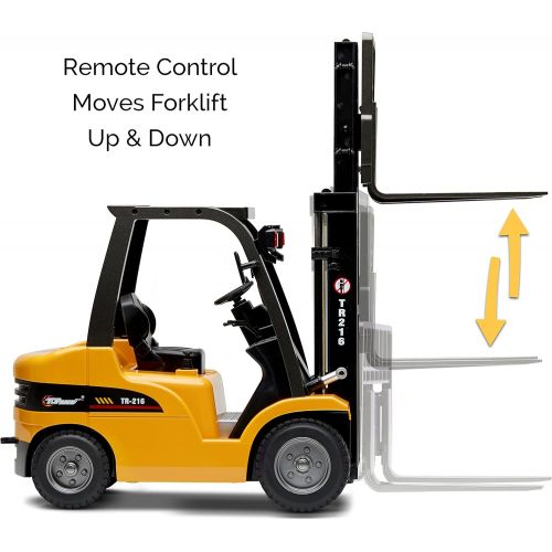  Top Race JUMBO Remote control forklift 13 Inch Tall, 8 Channel Full Functional Professional RC Forklift Construction Toys, High Powered Motors, 1:10 Scale - Heavy Metal - (TR-216)