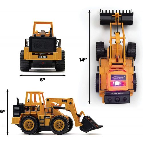  Top Race TR-113 5 Channel Full Functional Front Loader, Electric RC Remote Control Construction Tractor with Lights & Sounds