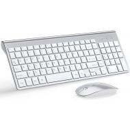 Wireless Keyboard and Mouse Ultra Slim Combo, TopMate 2.4G Silent Compact USB 2400DPI Mouse and Scissor Switch Keyboard Set with Cover, 2 AA and 2 AAA Batteries, for PC/Laptop/Windows/Mac-Silver White