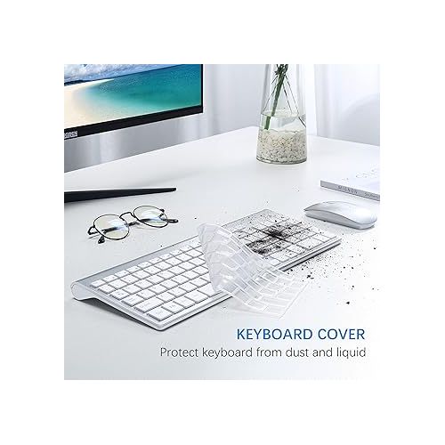  Wireless Keyboard and Mouse Ultra Slim Combo, TopMate 2.4G Silent Compact USB 2400DPI Mouse and Scissor Switch Keyboard Set with Cover, 2 AA and 2 AAA Batteries, for PC/Laptop/Windows/Mac-Silver White