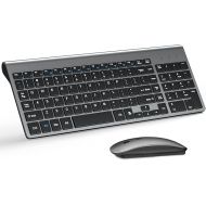 Wireless Keyboard and Mouse Ultra Slim Combo, TopMate 2.4G Silent Compact USB 2400DPI Mouse and Scissor Switch Keyboard Set with Cover, 2 AA and 2 AAA Batteries, for PC/Laptop/Windows/Mac - Gray Black