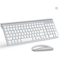 Wireless Keyboard and Mouse Ultra Slim Combo, TopMate 2.4G Silent Compact USB Mouse and Scissor Switch Keyboard Set with Cover, Silver White