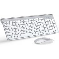 TopMate Wireless Keyboard and Mouse Ultra Slim Combo, 2.4G Silent Compact USB Mouse and Scissor Switch Keyboard Set with Cover, 2 AA and 2 AAA Batteries, for PC/Laptop/Windows/Mac - Silver White