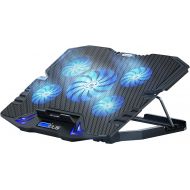 [아마존베스트]TopMate C5 10-15.6 inch Gaming Laptop Cooler Cooling Pad, 5 Quiet Fans and LCD Screen, 5 Heights Adjustment, 2 USB Port and Blue LED Light
