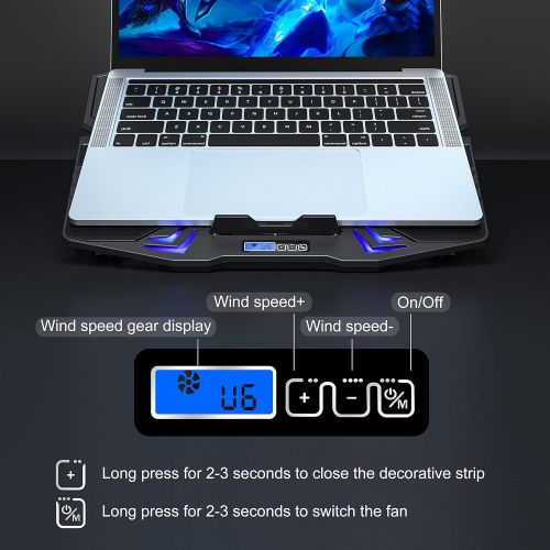  [아마존베스트]TopMate C5 10-15.6 inch Gaming Laptop Cooler Cooling Pad, 5 Quiet Fans and LCD Screen, 5 Heights Adjustment, 2 USB Port and Blue LED Light