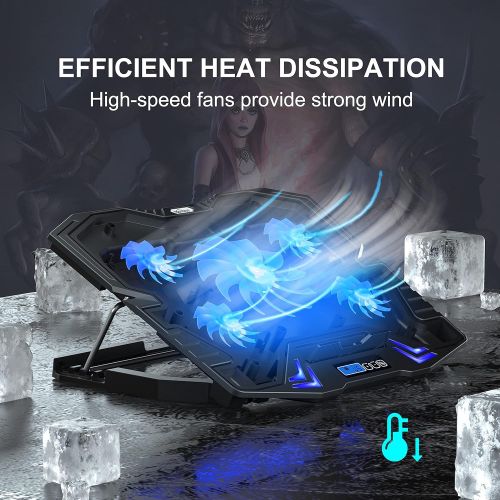  [아마존베스트]TopMate C5 10-15.6 inch Gaming Laptop Cooler Cooling Pad, 5 Quiet Fans and LCD Screen, 5 Heights Adjustment, 2 USB Port and Blue LED Light