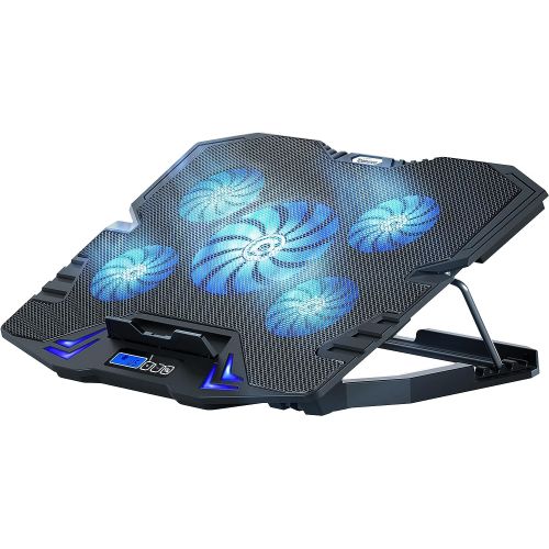  [아마존베스트]TopMate C5 10-15.6 inch Gaming Laptop Cooler Cooling Pad, 5 Quiet Fans and LCD Screen, 5 Heights Adjustment, 2 USB Port and Blue LED Light