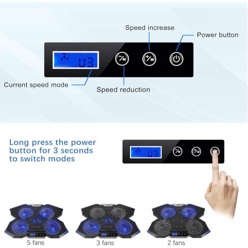  [아마존베스트]TopMate C7 Laptop Cooling Pad Up to 15.6 Inch Gaming Laptop Cooler | 5 Quiet Fans with Blue Led Lights 2 USB Ports | Ocean Blue Trim Design