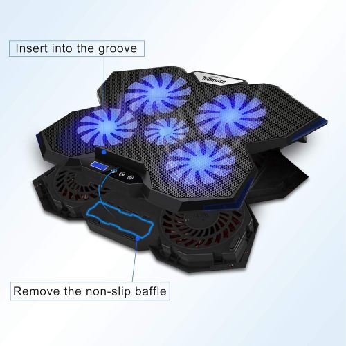  [아마존베스트]TopMate C7 Laptop Cooling Pad Up to 15.6 Inch Gaming Laptop Cooler | 5 Quiet Fans with Blue Led Lights 2 USB Ports | Ocean Blue Trim Design