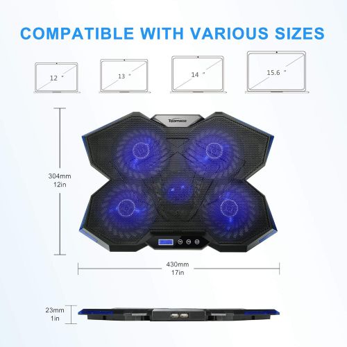  [아마존베스트]TopMate C7 Laptop Cooling Pad Up to 15.6 Inch Gaming Laptop Cooler | 5 Quiet Fans with Blue Led Lights 2 USB Ports | Ocean Blue Trim Design