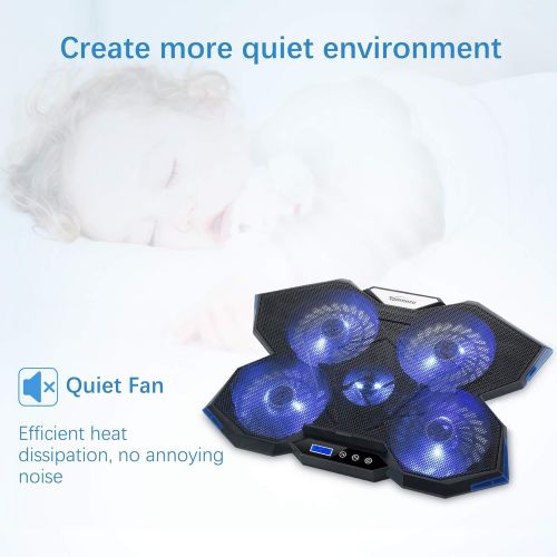  [아마존베스트]TopMate C7 Laptop Cooling Pad Up to 15.6 Inch Gaming Laptop Cooler | 5 Quiet Fans with Blue Led Lights 2 USB Ports | Ocean Blue Trim Design