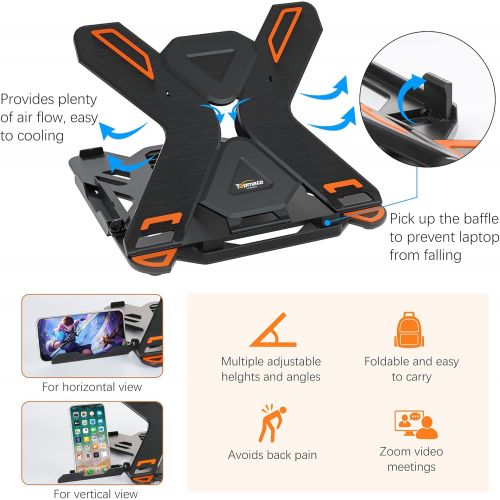  [아마존베스트]Laptop Stand TopMate Portable Laptop Riser, 360°Swivel Base Adjustable Eye-Level Ergonomic Design, Foldable Desktop Notebook Holder Mount with Phone Stand for Laptop Within 17