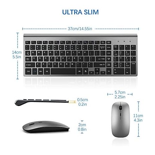  [아마존베스트]Wireless Keyboard and Mouse Combo, TopMate 2.4G Ultra Slim Compact Full Size Quiet Scissor Switch Keyboard and Mice Set forWindows, Mac OS, Laptop, PC - (Gray-Black)