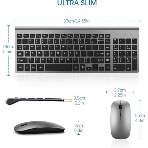  [아마존베스트]Wireless Keyboard and Mouse Combo, TopMate 2.4G Ultra Slim Compact Full Size Quiet Scissor Switch Keyboard and Mice Set forWindows, Mac OS, Laptop, PC - (Gray-Black)