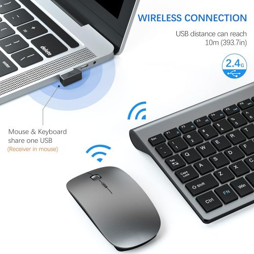  [아마존베스트]Wireless Keyboard and Mouse Combo, TopMate 2.4G Ultra Slim Compact Full Size Quiet Scissor Switch Keyboard and Mice Set forWindows, Mac OS, Laptop, PC - (Gray-Black)