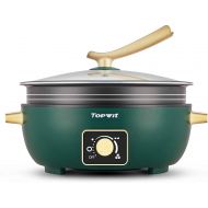 Topwit Electric Hot Pot 5L with Adjustable Power Control, Removable Nonstick Electric Frying Pan, 12” Deep Dish Multifunction Electric Skillet with Tempered Glass Lid for Shabu Sha