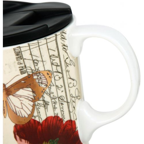  [아마존베스트]Topadorn 17 OZ Ceramic Mug Travel Cup with Handle and Gift Box Red Flower and Butterfly